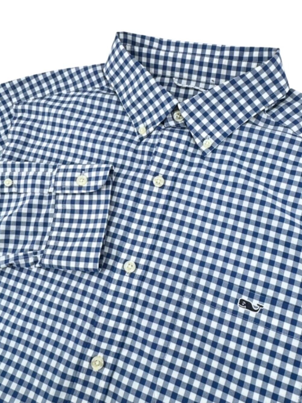 Vineyard Vines On-The-Go Performance Shirt Mens M Blue Gingham OTG Long Sleeve
